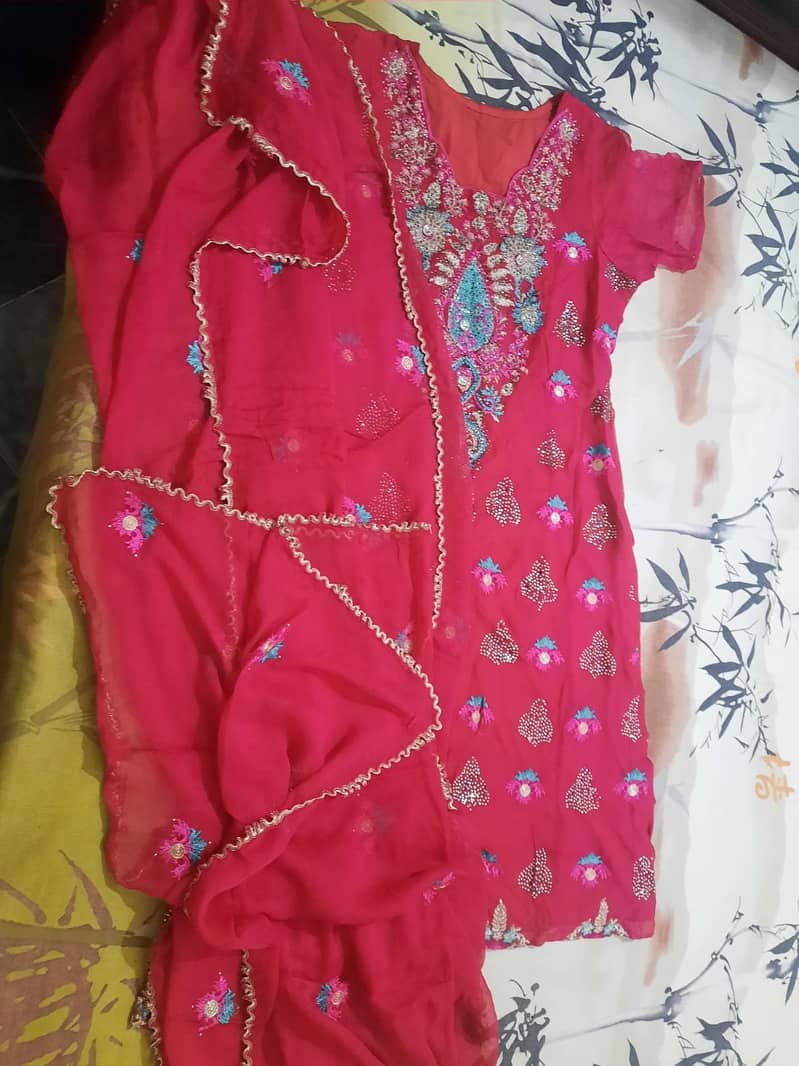 Beautiful Pink colour Stitched Shirt Trousers and Dopatta at Rs. 3000 0