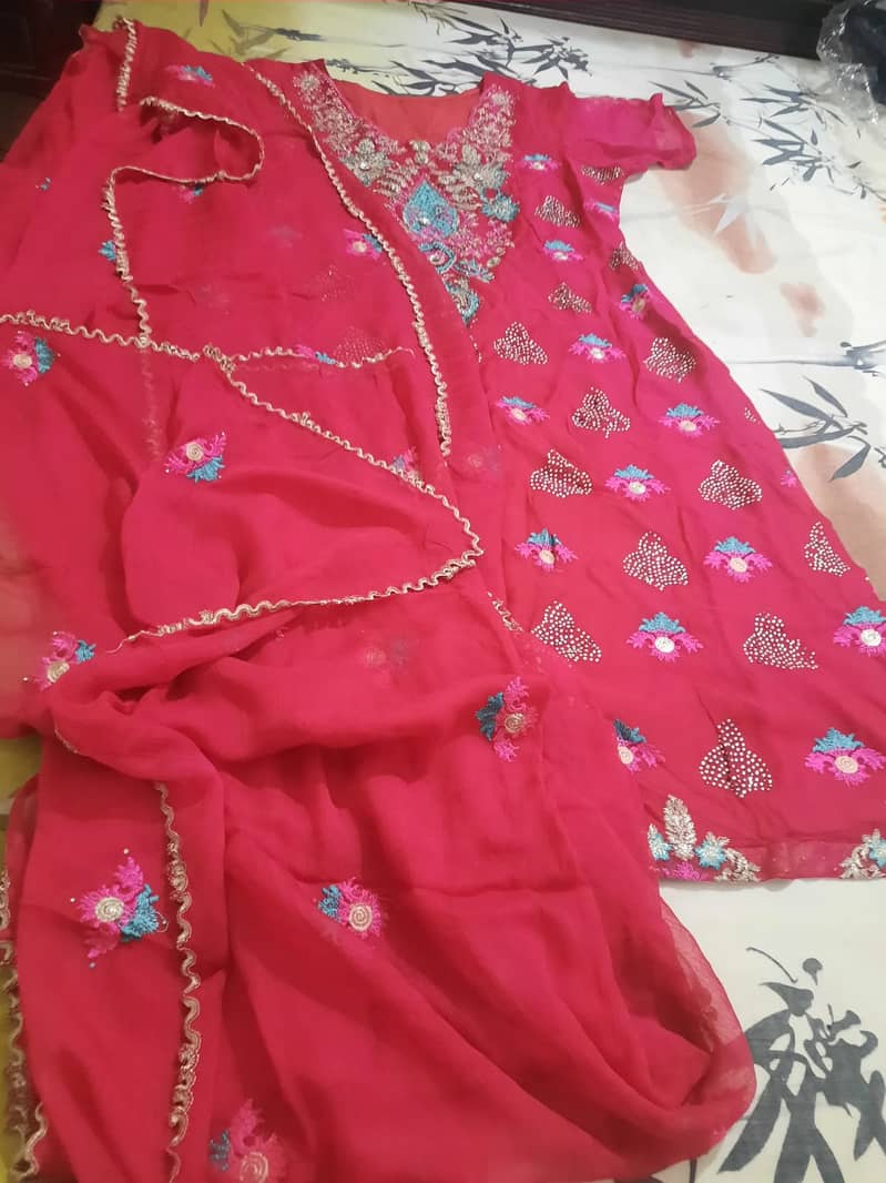 Beautiful Pink colour Stitched Shirt Trousers and Dopatta at Rs. 3000 1