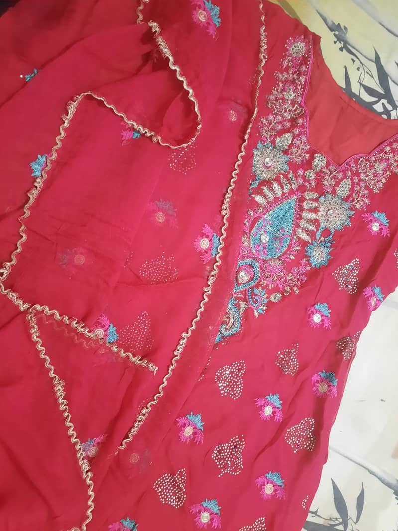 Beautiful Pink colour Stitched Shirt Trousers and Dopatta at Rs. 3000 3