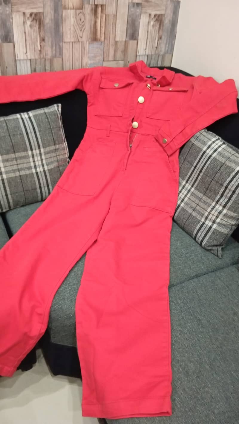 Red colour winter jumpsuit 1