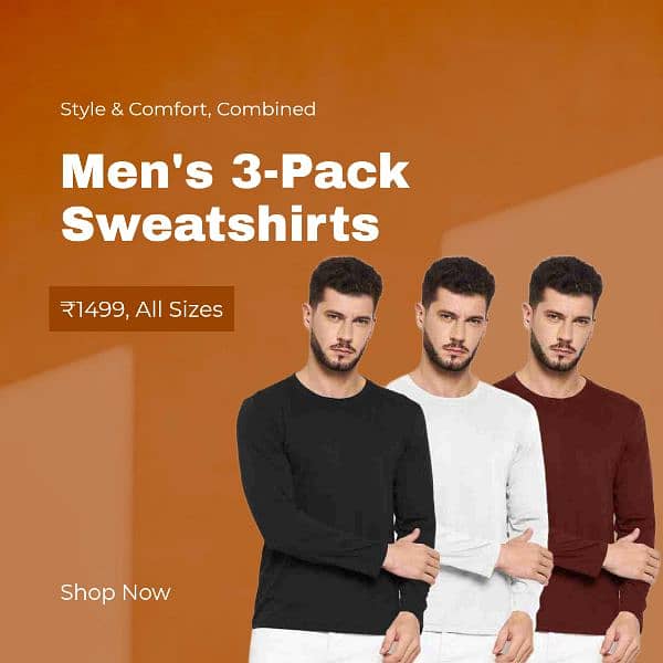 pack of 3sweatshirt men. pack white black red. pack white blue black 1