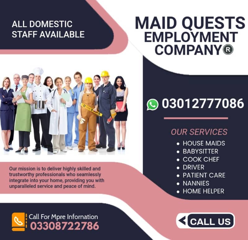 We Provide Maid , Driver, Helper , Patient Care , Babysitter , Nurse 0