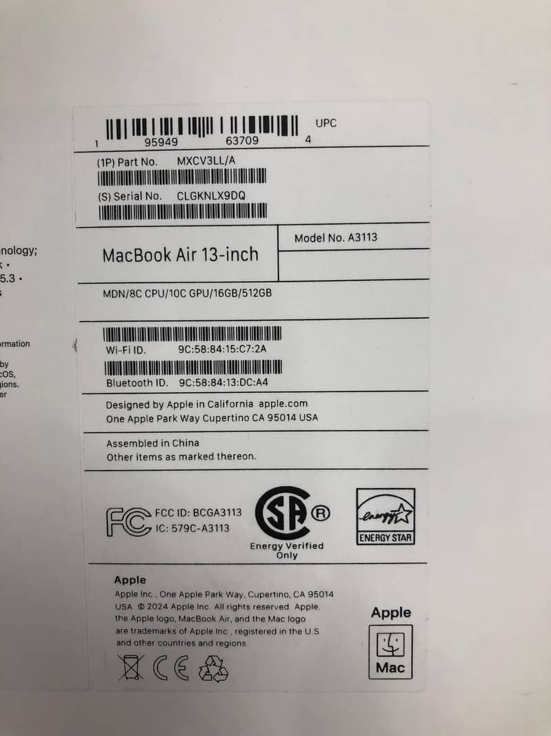 Apple Macbook Air M3 chip New 3