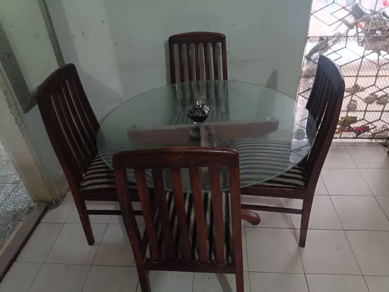 Wooden & Glass dining table with 4 Chairs for Sale 0