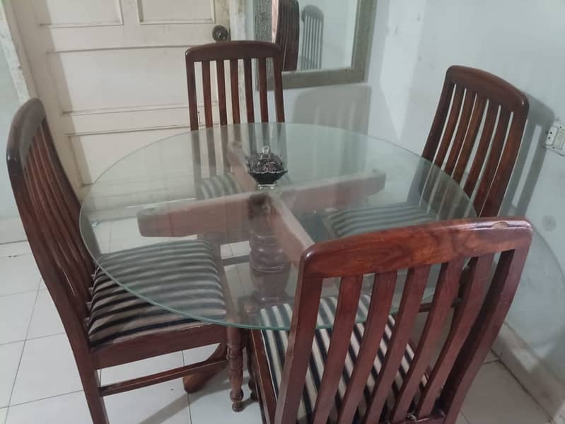 Wooden & Glass dining table with 4 Chairs for Sale 1