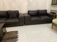 wooden 6 seat sofa set along with a wooden table