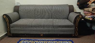 SOFA SET BROWN AND SILVER COMBINATION GOOD IN CONDITION