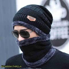 Beanie wool cap with neck warmer