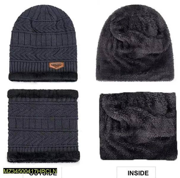 Beanie wool cap with neck warmer 1