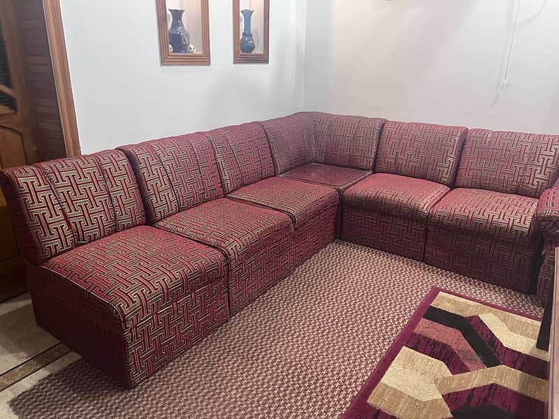 Maroon color L Shaped sofa set 6