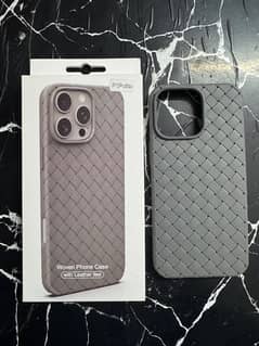 iphone 15 pro max natural titanium woven phone case with leather feel