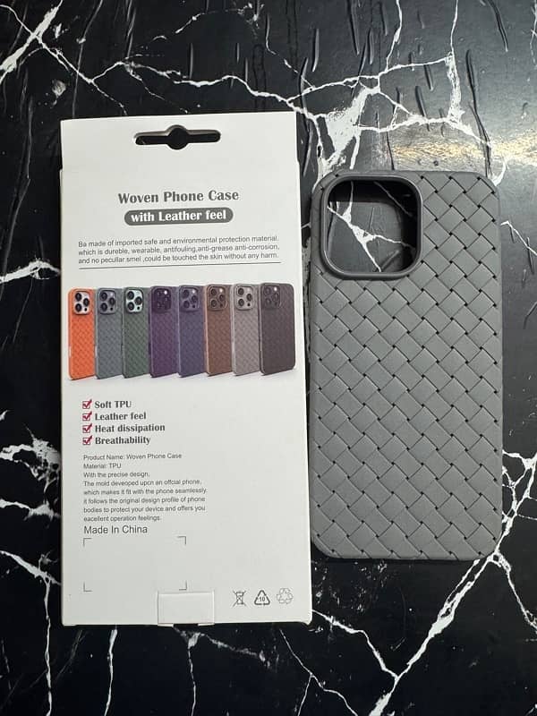 iphone 15 pro max natural titanium woven phone case with leather feel 4