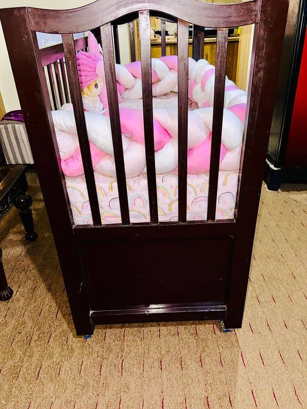 WOODEN BABY COT + MATRESS + BRAID FOR SALE 1