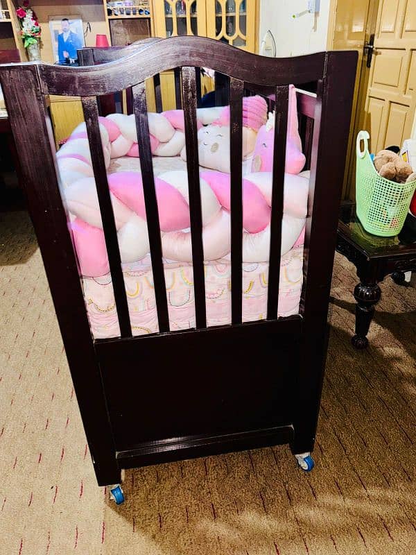 WOODEN BABY COT + MATRESS + BRAID FOR SALE 3