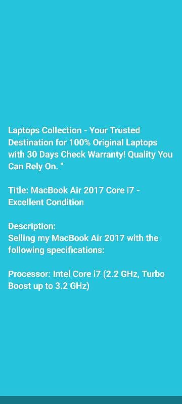 MackBook Air (2017) core i7 3