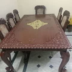 8seater chinyoti dining table hand work