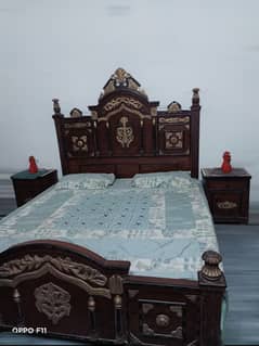 Bed with side tables set and dressing mirror with mattress