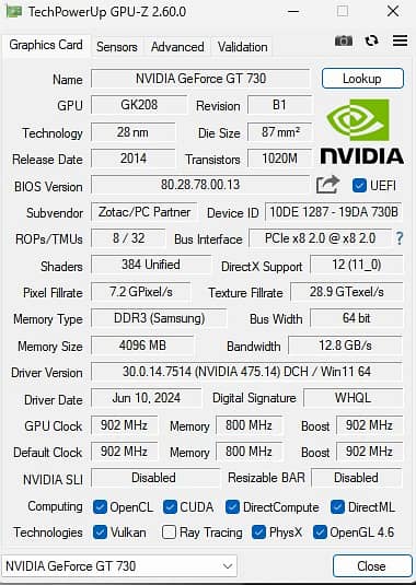 GT 730 4gb Zotac version 5