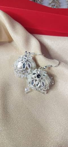 Beautiful silver mirror jhumkay