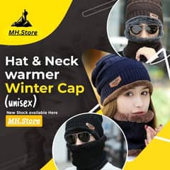 Winter Knitting Skull Cap and Neck Scarf Wool Warm for Men and Women