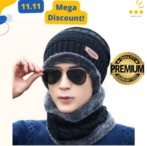 Winter Knitting Skull Cap and Neck Scarf Wool Warm for Men and Women 2