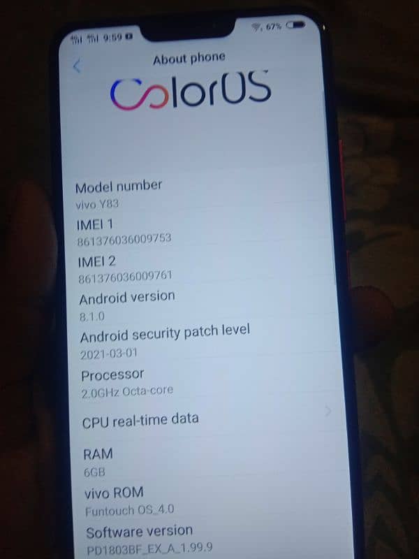 vivo y83 4/128 gb 10 by 10 condition.     contact number: 03441817513 6