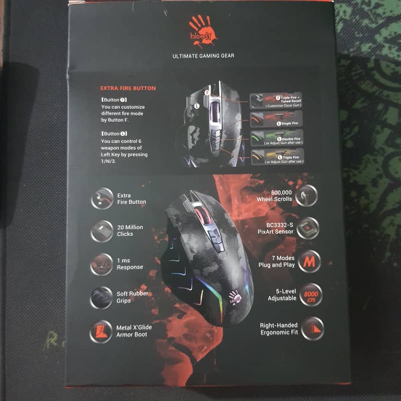 2-Fire J95s RGB Gaming Mouse (Bloody) with extra fire button 10