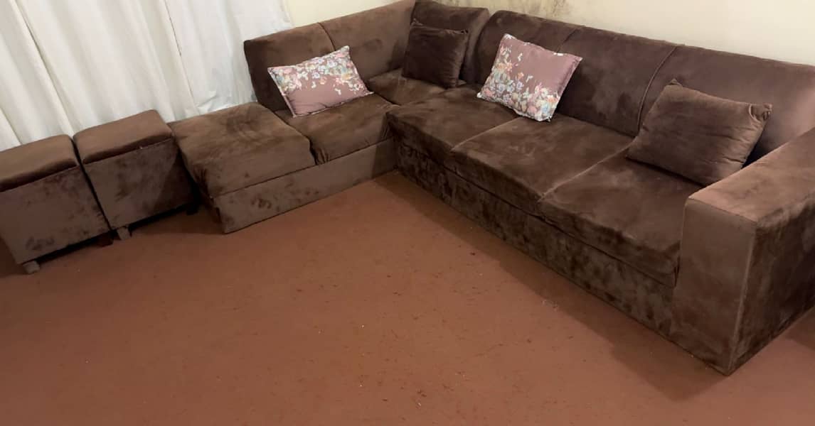 L shaped sofa brown color 0