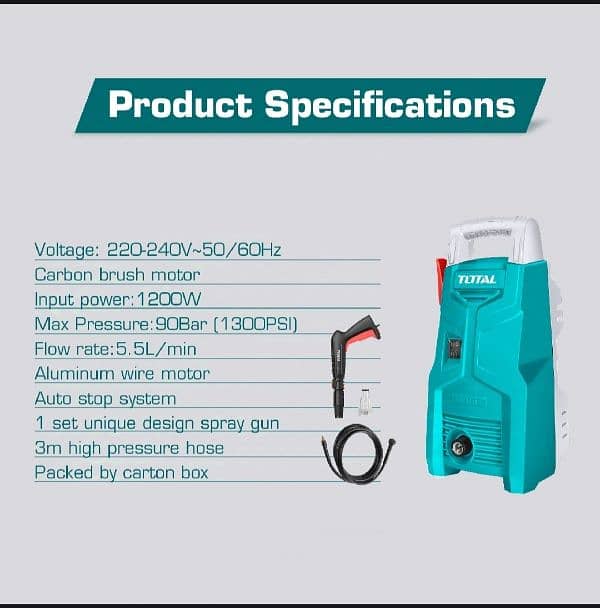 TOTAL 1200W Auto Stop High Pressure Washer TGT113026 2