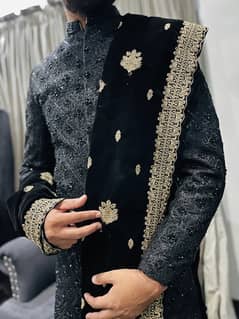 dulha black sherwani/ dulha barat dress/ groom sherwani