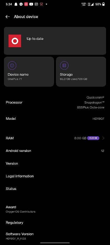 OnePlus 7 T 8/128 dual sim global variant 0