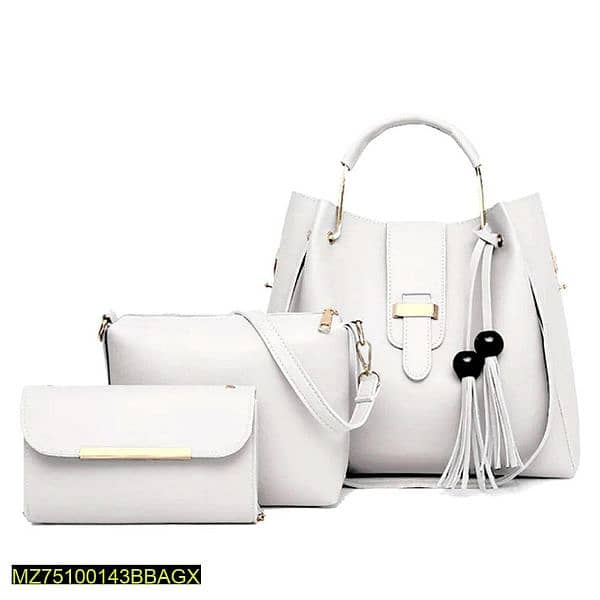 Bag x Pu leather Alexa 3 piece white hand  bag 0