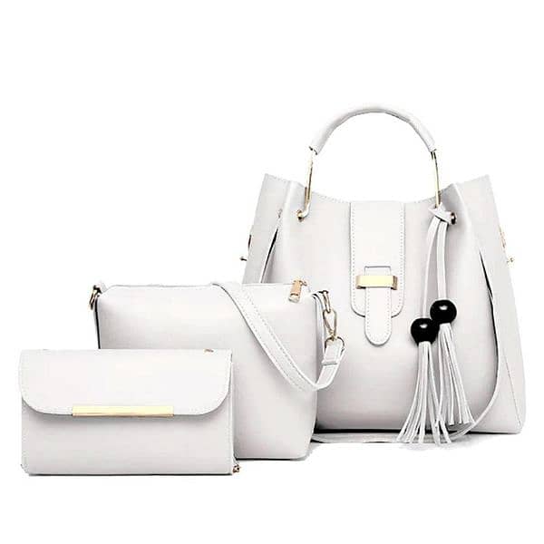 Bag x Pu leather Alexa 3 piece white hand  bag 1