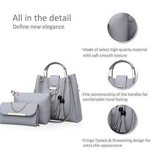 Bag x Pu leather Alexa 3 piece white hand  bag 3