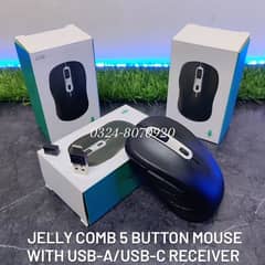 JellyComb 5 Button Mouse with USB-C USB-A Receiver MacBook iMac C Port