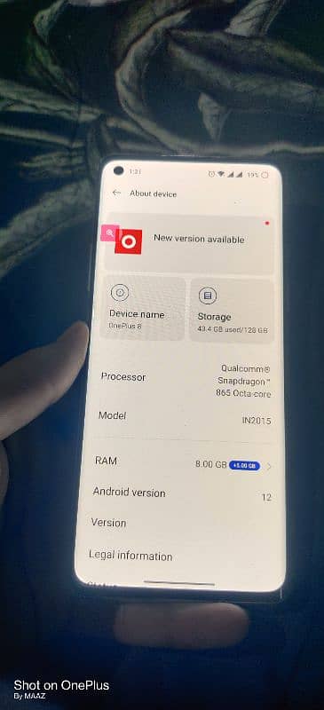 oneplus 8 dual sim capacity 8/128 gb with curved screen and back 7