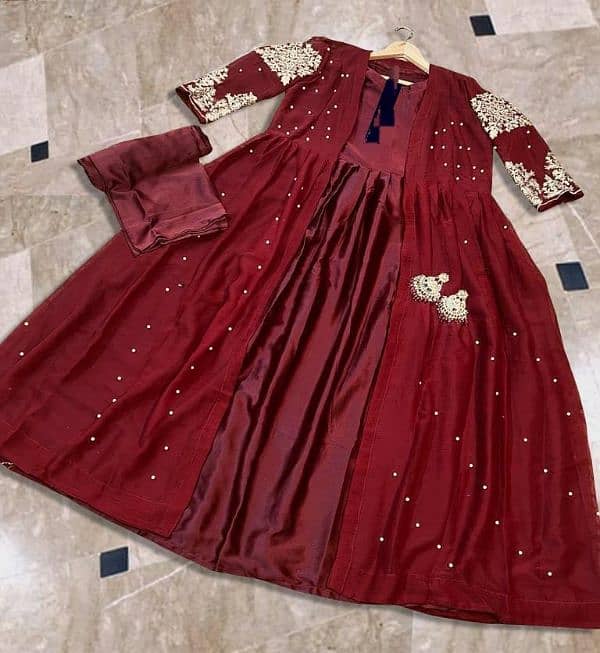 3 Pcs Womens stitched Fancy Shamoz Silk Embroidered Maxi 5