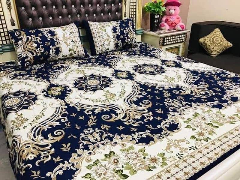 *3 PCs Soft Crystal Printed Double Bedsheets"DC Free" 0