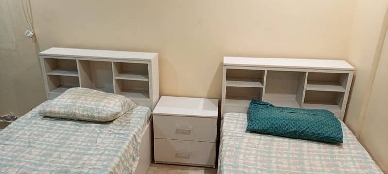 2 Single Beds with Mattress + Shelf/Drawers 4