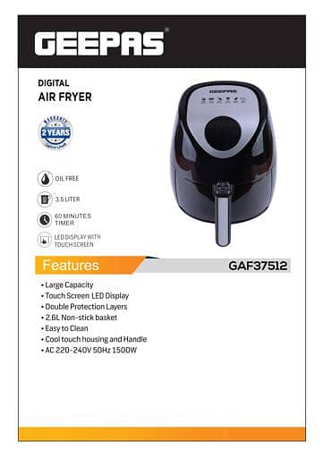 GEEPAS 3.5L Digital Air Fryer 1500W Touch Screen with 60M Timer 13