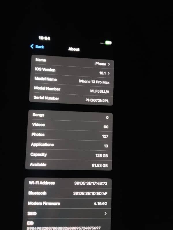 I phone 13 pro max jv 10/10 128 GB full ok water packed 6