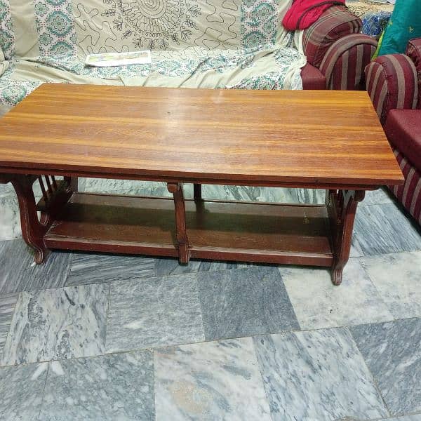 heavy wood center table with two side tables 0