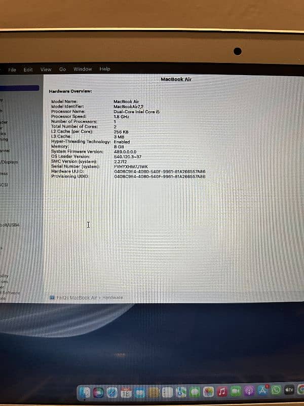 Apple MacBook Air 2017 8GB/256GB Intel Core i5 turbo boost upto 2.9GHz 6