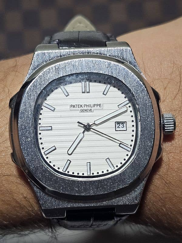 patek phillipe luxury watch black leather strap 0