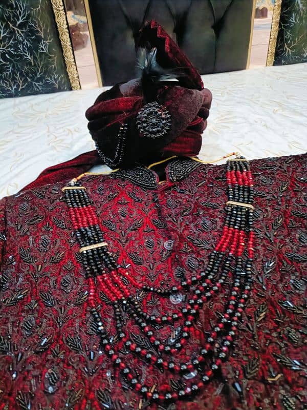 Dual Tone Velvet Sherwani With Turban, Mala and Khusa 2