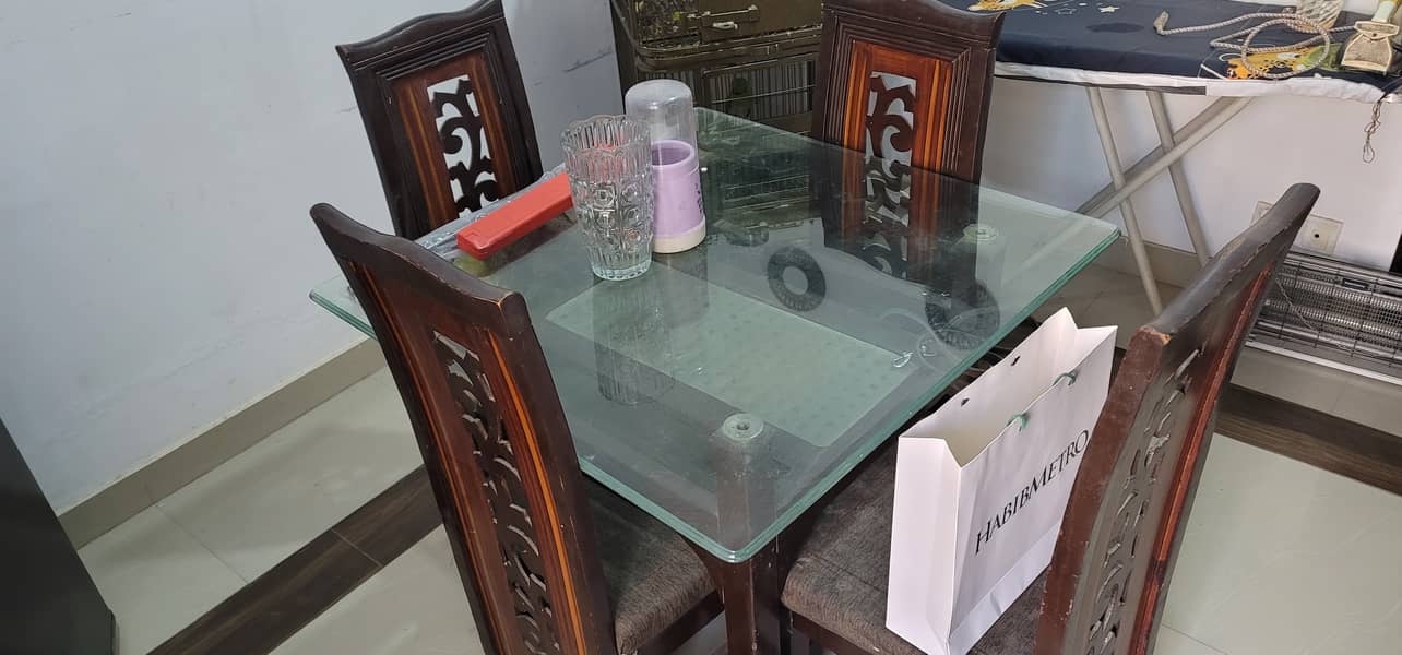 4 four chair glass double top pure wood dining table 2