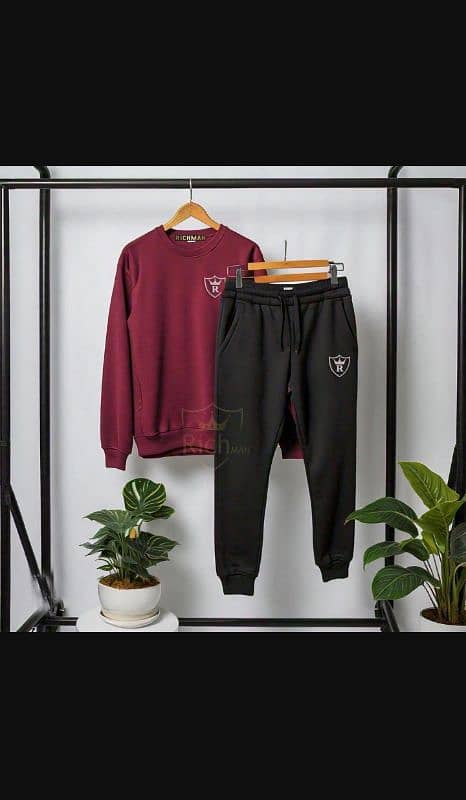 2 pcs unisex fleece plain track suit 1