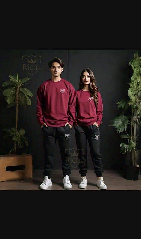 2 pcs unisex fleece plain track suit 3