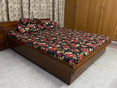 Pure Wood Double Bed with Mattress and 1 side table