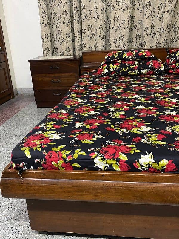 Pure Wood Double Bed with Mattress and 1 side table 2